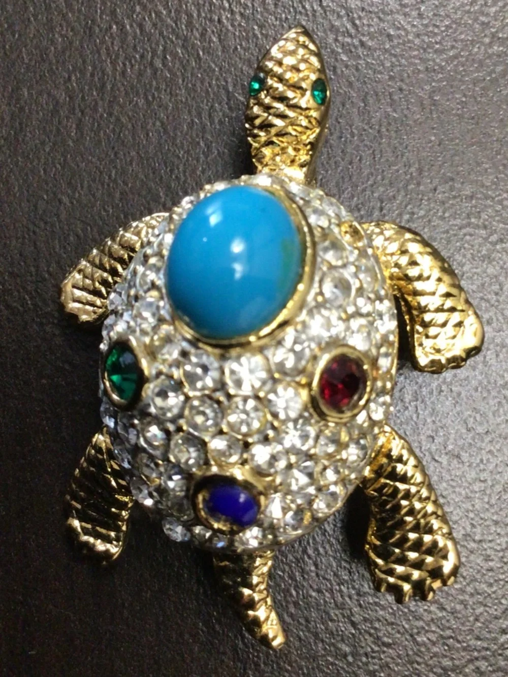 Vintage Sphinx “Jewels Of India” Turtle Brooch Pin With Multicolor Cabochons